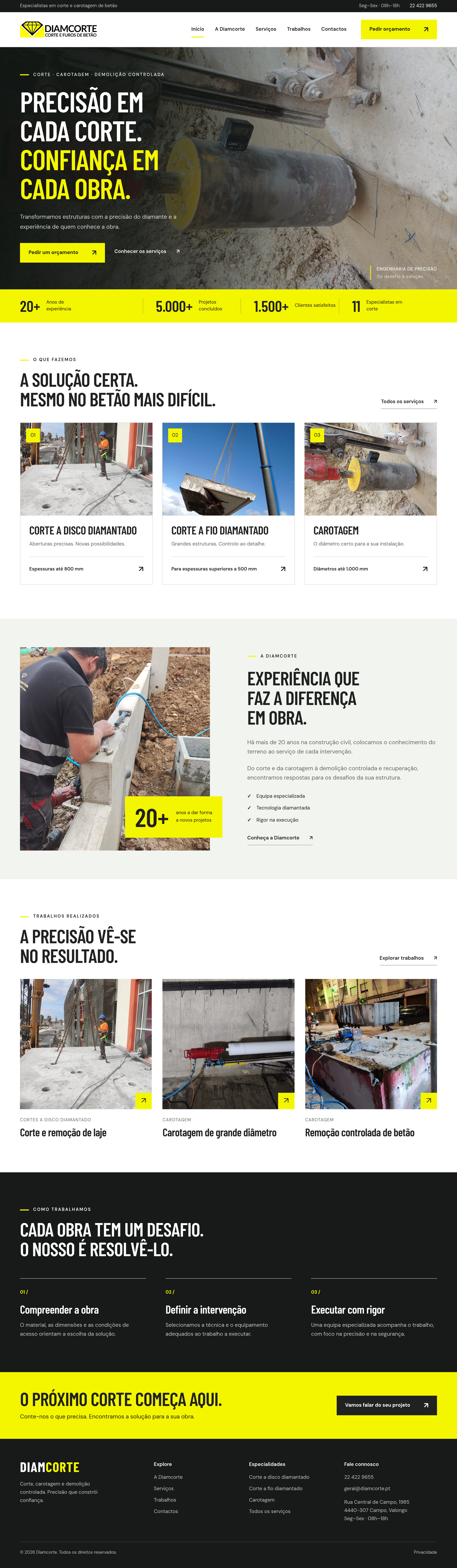 Website Diamcorte — versão computador